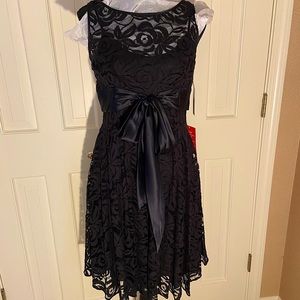 NWT Adrianna Papell Black Lace Dress with Silk Tie